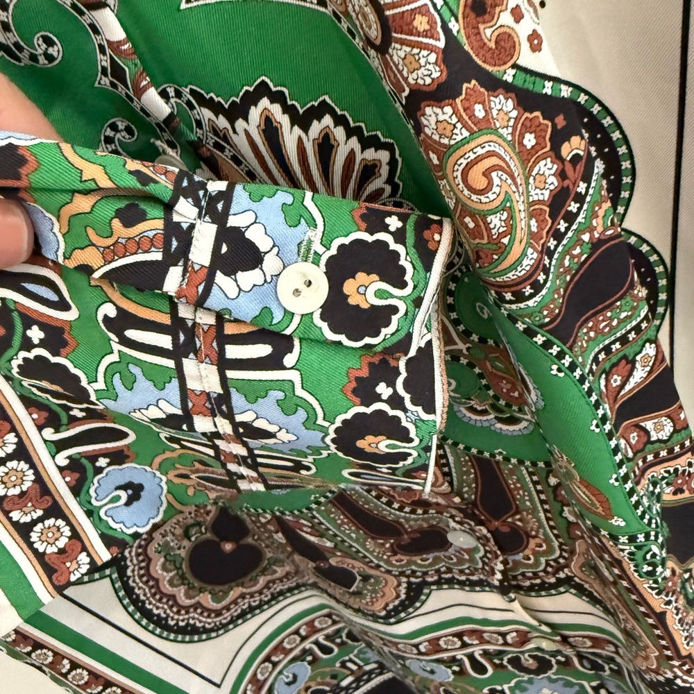Zara Green Paisley Shirt Button Down Scarf Print Blouse Luxe Boho luxury | M - Picture 8 of 12